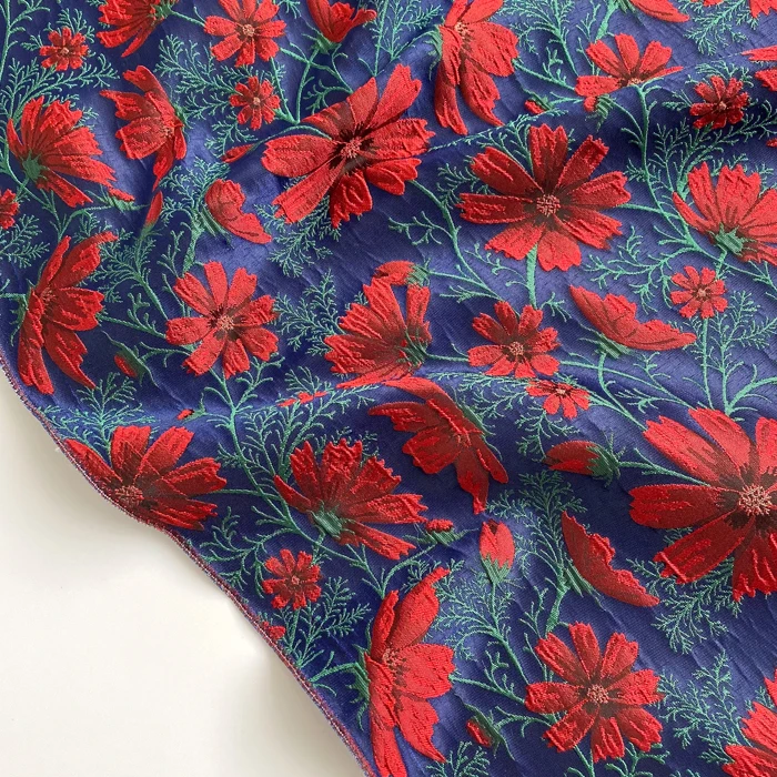 1yard Yarn-dyed Brocade Jacquard Dark Red Gesang Flower Embossed Fabric Pleated Tutu Skirt Fabric Bags Handmade DIY Sewing Cloth view 2