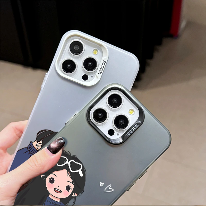 Lovely Couple Couple Phone Case for iPhone 16 15 14 13 12 11 Pro Max XS X XR 8 7 Plus SE 2020  Plating Matte Shockproof Cover