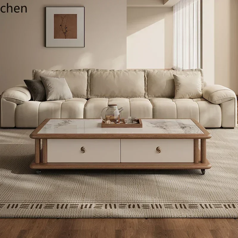 DSA   Rock Slab Coffee Table Living Room Household Movable Rectangular Coffee Table