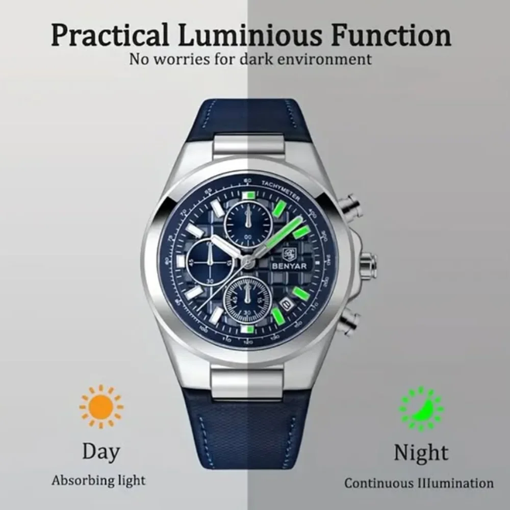 

BENYAR 2021, новые мужские кварцевые часы, лучшие роскошные мужские часы с хронографом, водонепроницаемые кожаные мужские роскошные часы Reloj + коробка