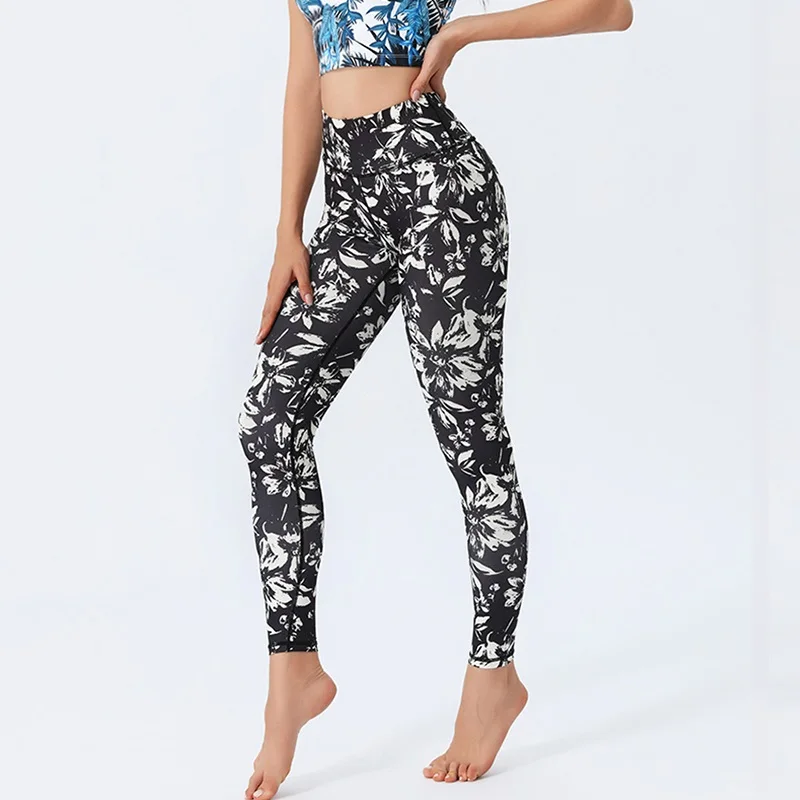 กางเกงโยคะพิมพ์ลายดอกไม้ 3 มิติ กางเกงออกกำลังกายผู้หญิง เอวสูง กางเกงรัดรูปขายาว กางเกงวิ่ง กางเกงออกกำลังกาย ไซส์ใหญ่ กางเกงผู้หญิง