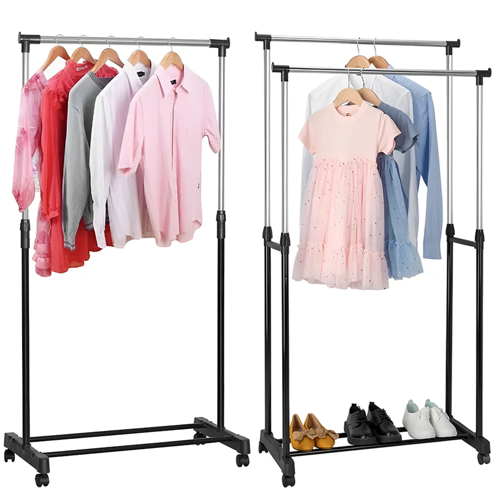 Perchero de ropa de 75x42x150cm, tendedero con ruedas, estante de almacenamiento ajustable en altura, perchero móvil, perchas de suelo para ropa