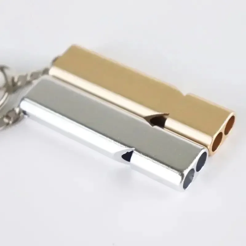 Gwizdek ratunkowy do wędrówek/kempingu - dwuotworowy, aluminiowy, dwutonowy, EDC, sprzęt survivalowy