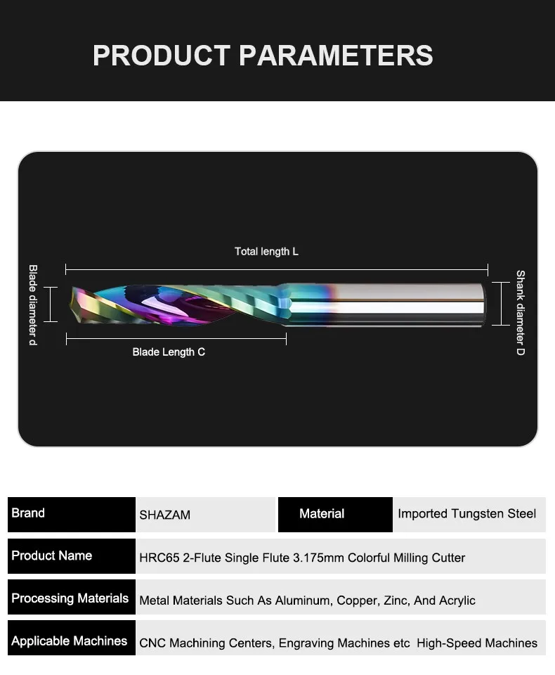 3,175 mm, einseitig gefräst, farbig beschichtet, Hartmetall-Fräser aus Wolframstahl für Aluminium, PVC, zum Schnitzen. – Detail 7