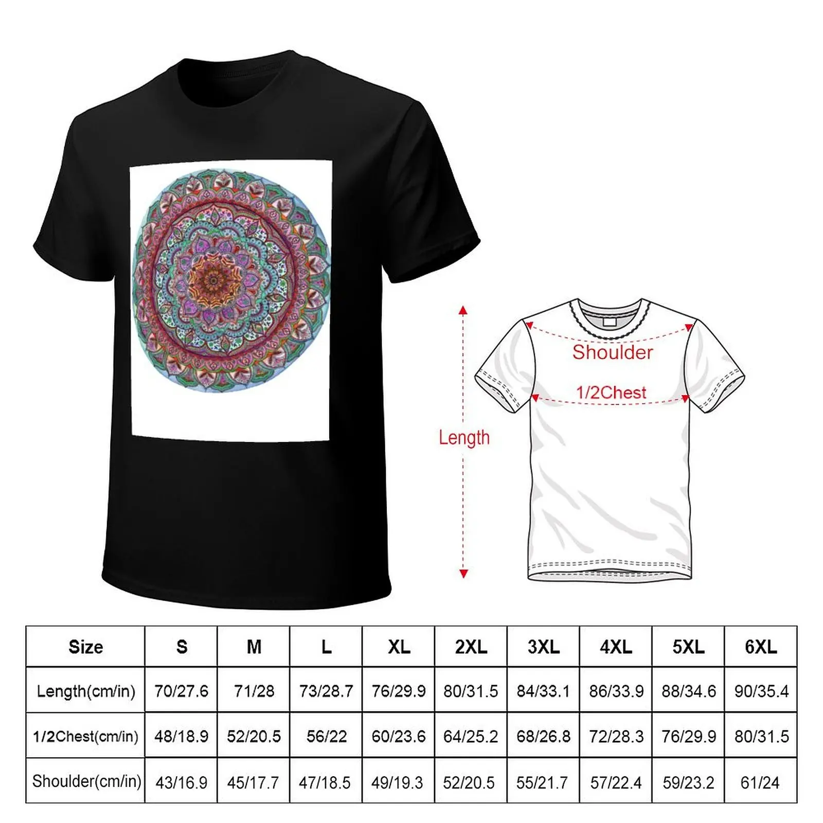 Floral Mandala - Turquoise and Rust Variation T-Shirt Anti-Wrinkle Short Sleeve T-Shirt