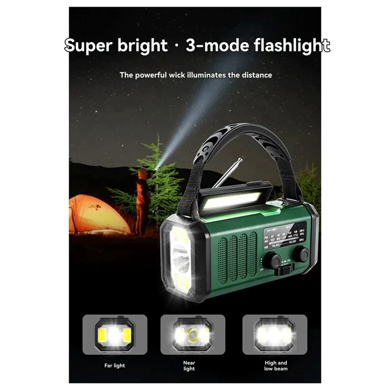 ABZW Power Bank Portable Flashlight Multifunctional Solar Charging Outdoor Emergency FM/AM/WB