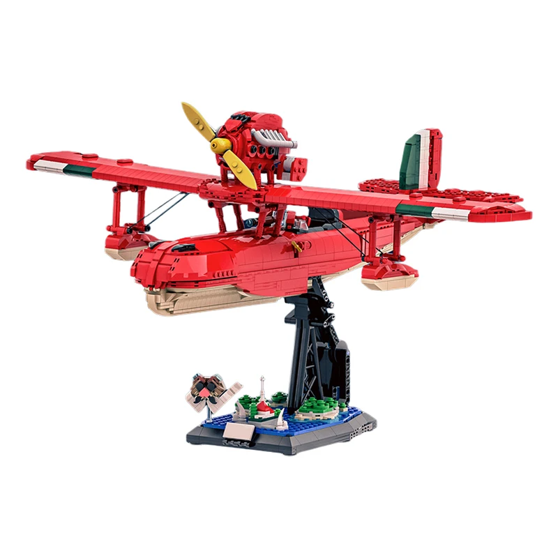 2340PCS Animation Series Red Plane Savoia S-21 Building Blocks Assembly Plane Model Bricks Toys Friends and Family Holiday Gifts