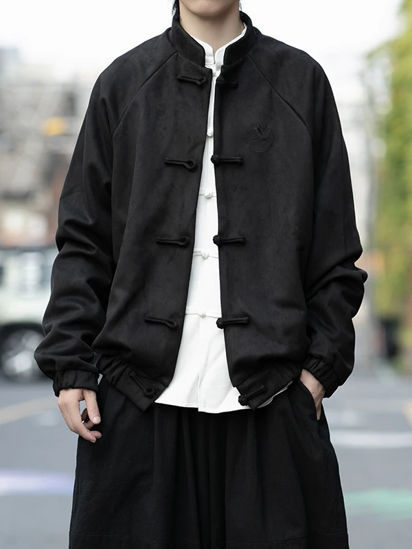 

Men's Faion ort oulder Sve Jaet Embroidered Suede Outerwear Large Size Autumn Winter Chinese Sle Retro Coat