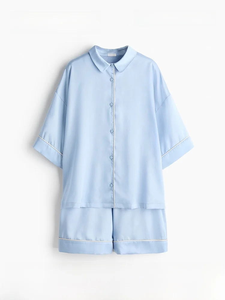H&M HOME Women's Summer Silk Sleepwear Set 1260256 Casual Style Short Sleeve Home Comfort Universal Fit Lenzing Lyocell Fiber
