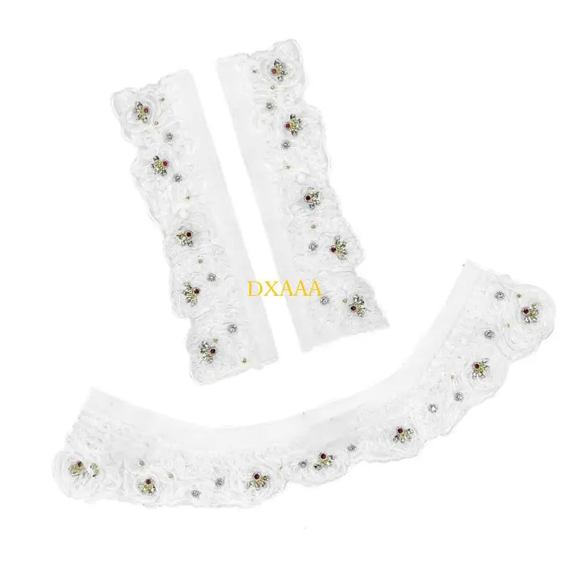 DXAA Polyester Yarn Lace Collar Applique with Crystal Embroidery Design For Fashion Blouse Shirt Dress Crafting Accessories