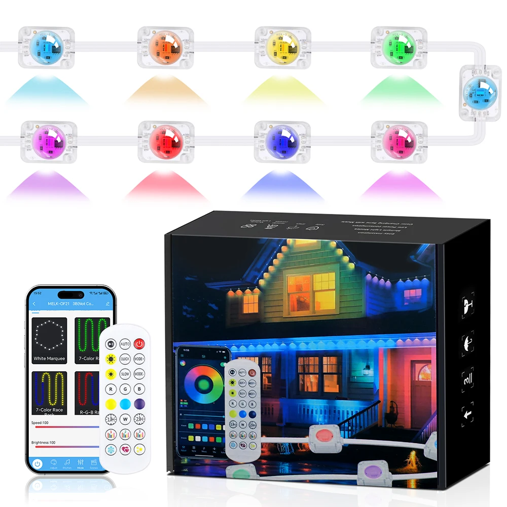 24V 15m 30m 60m LED bande 5 en 1 RGB CCT avant-toit arc-en-ciel chaîne lumineuse Bluetooth 24KEY télécommande EU/US/UK/AU Kit d'alimentation IP67 étanche