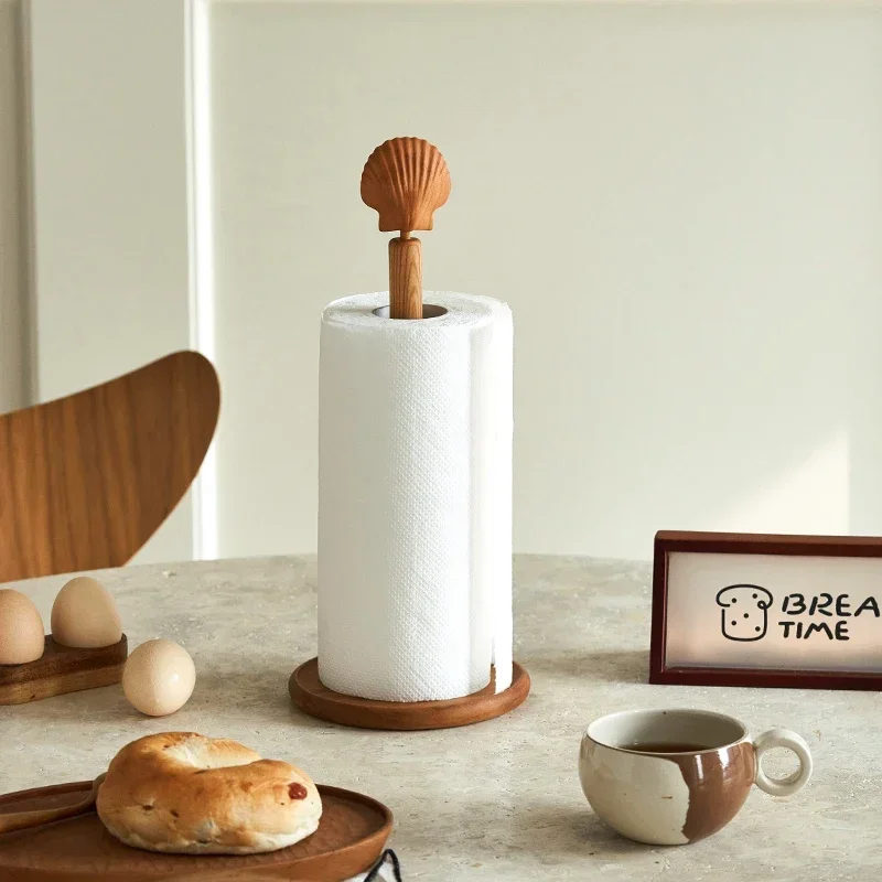 

Wooden Paper Roll Stand, Retro Kitchen Tissue Organizer, Designer Shell-Shaped Towel Holder, Removable Rustic Decor Piece