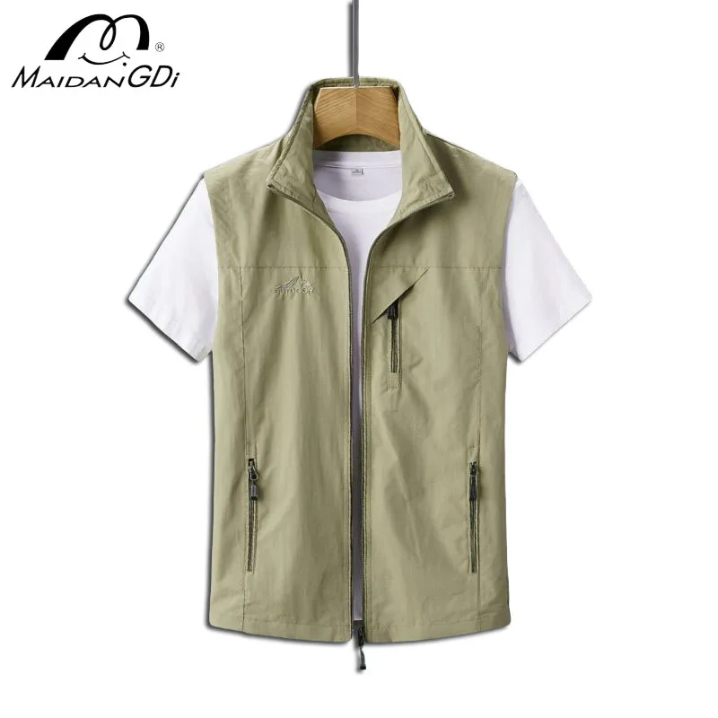 Men's Fitted Vest Fashionable Single Row Zipper Quick Drying Men Mature Simple Outdoor Oversized Male Jacket Maximum Size 6XL