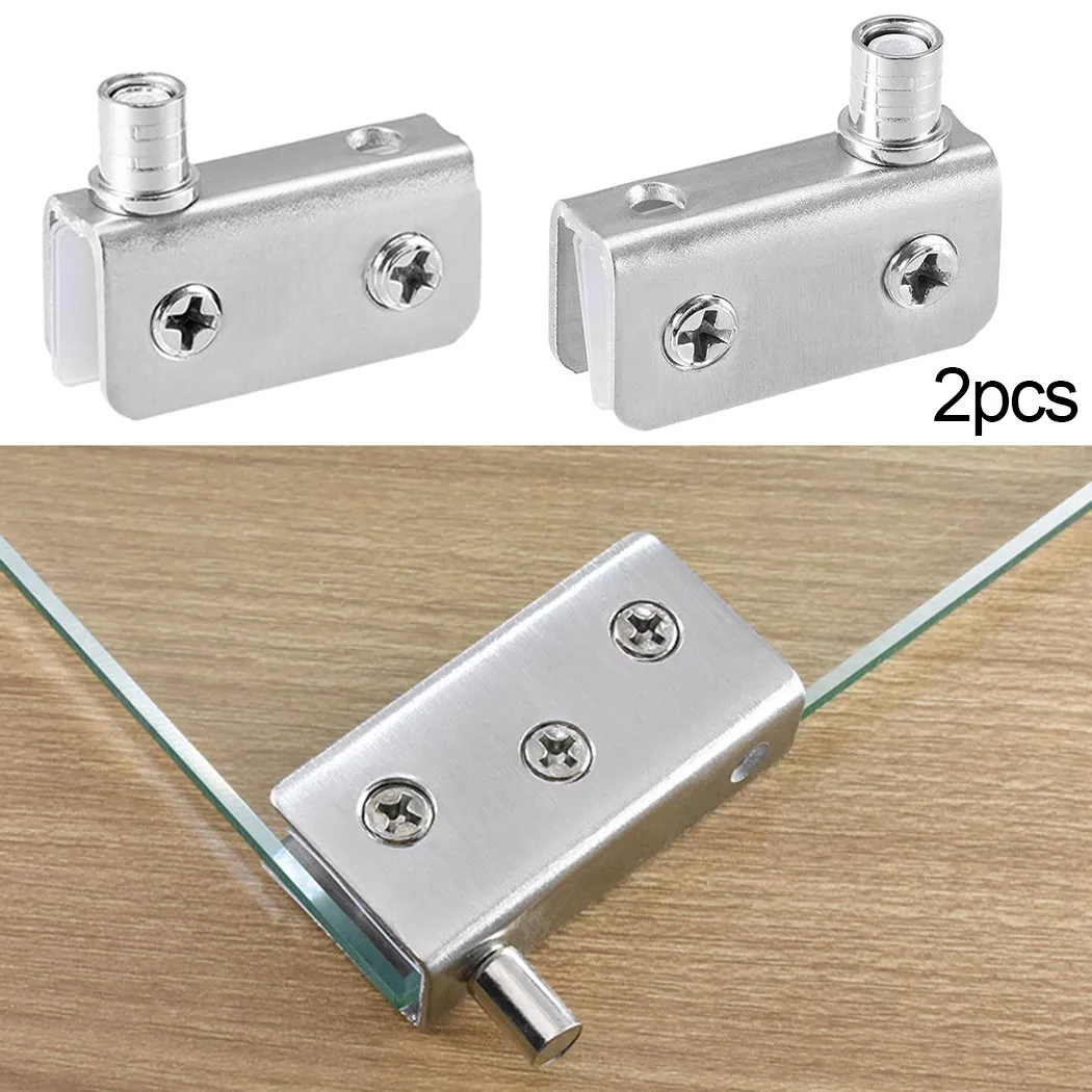 Practical Door Hinges Clamp Hardware PivotClip Stainless Steel 1 Pair Adjustable Bathroom Shower Door Cupboard
