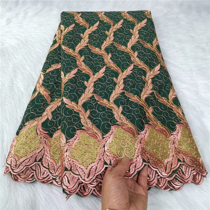 

Swiss Fabric with Gold Line Embroidery, 100% Cotton Voile Lace, Dubai Style, Wedding Party, Gold Green, 5 Yards, Latest