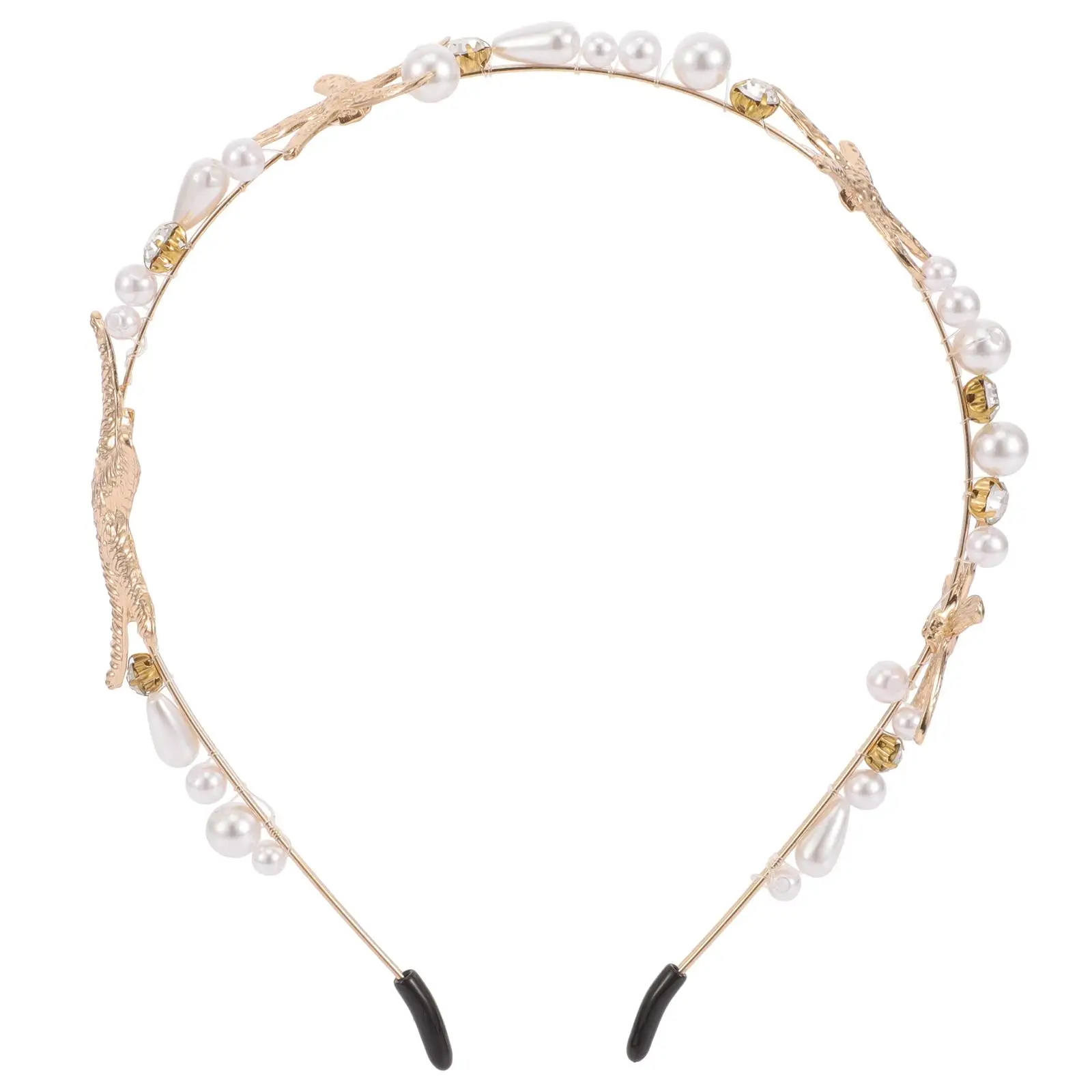 Elegant Star-Shaped Headband - Gold PVC Bridal Hair Accessory with Artificial and Shell Decorations and Leaf Design, Suitable for Weddings, Brides, and Special Occasions