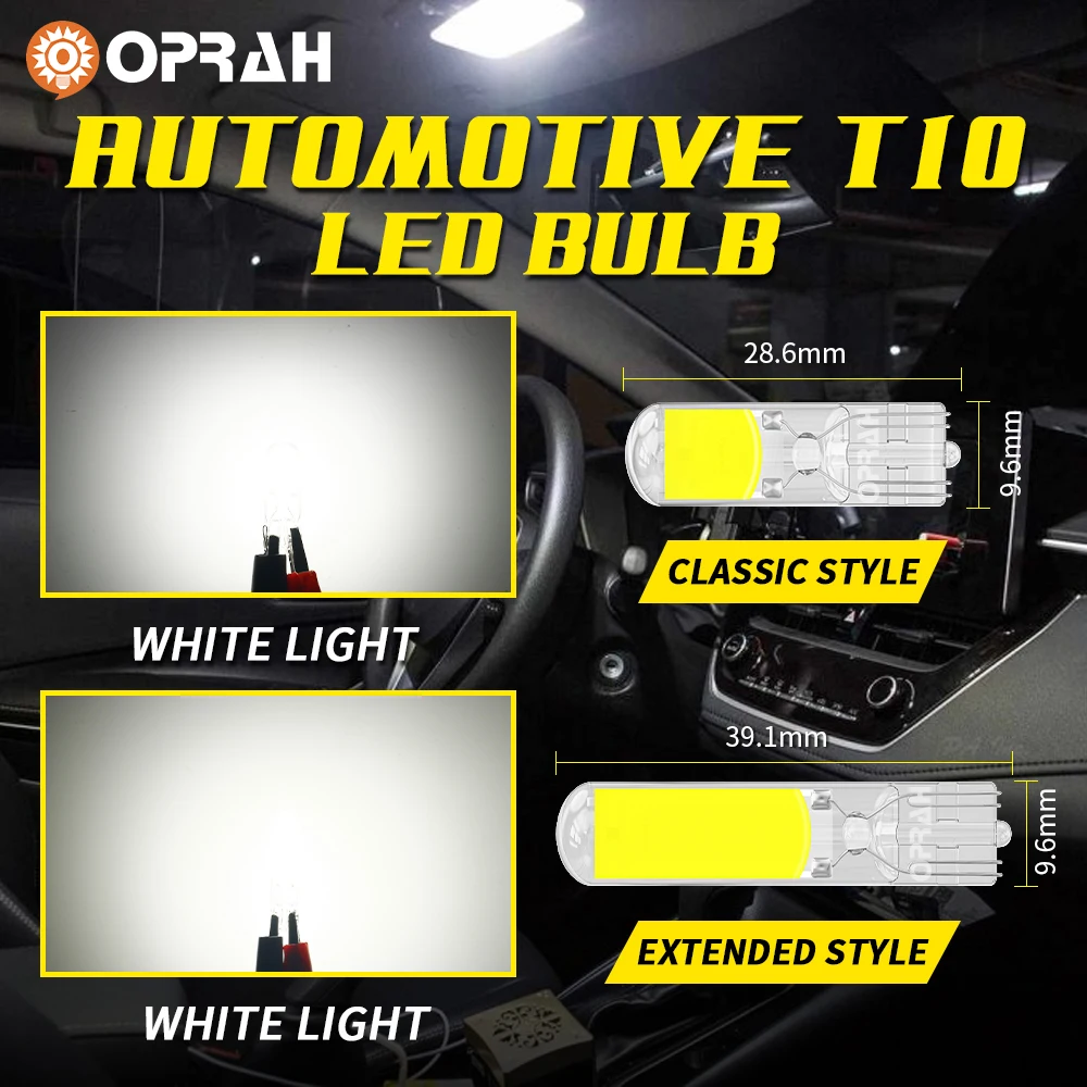 2pcs W5W LED T10 luci per auto lampadina COB in vetro Canbus per interni lampade per porte a cupola parcheggio DRL 12V bianco bianco caldo blu