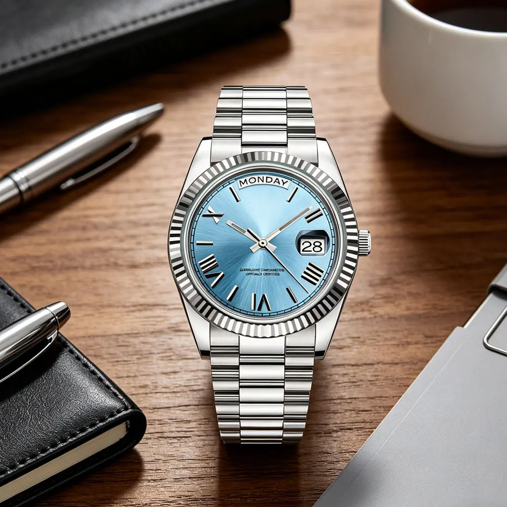 Custom LOGO Watch for Men Luxury Miyota 8285 Day Date Automatic Watch Sapphire Glass 10ATM Waterproof Mechanical Wristwatch