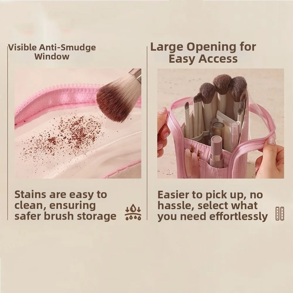Large Capacity Vertical Cosmetic Bag Portable Visible Makeup Brush Case Standing Waterproof Travel Storage Pouch Women