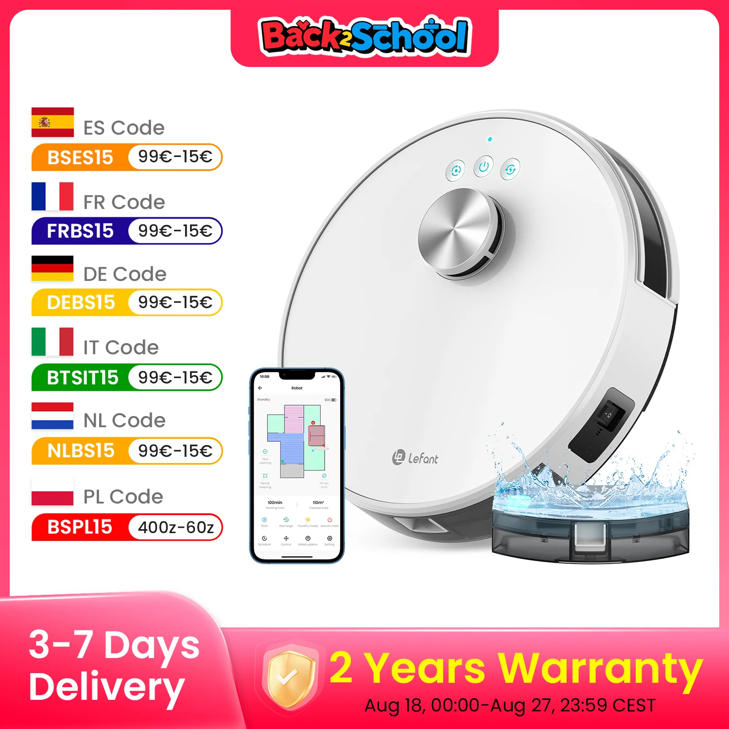 LEFANT M1 Robot Aspirapolvere con Mop, Navigazione Lidar (LDS), Batteria 4000 Pa, 4000 mAh, Controllo App/Alexa, Ideale per Pavimenti Duri