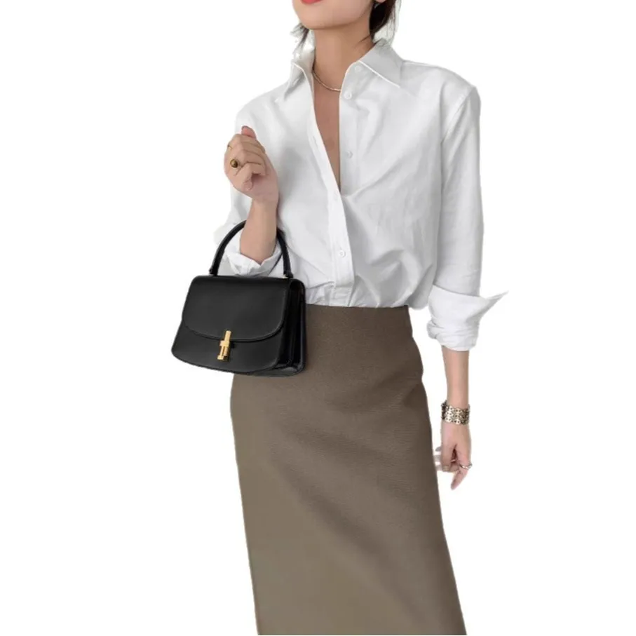 ヴィンテージ風レギュラーフィットシャツ アカデミックシック オールシーズンブラウス 多色展開 オフィスウェアトップ