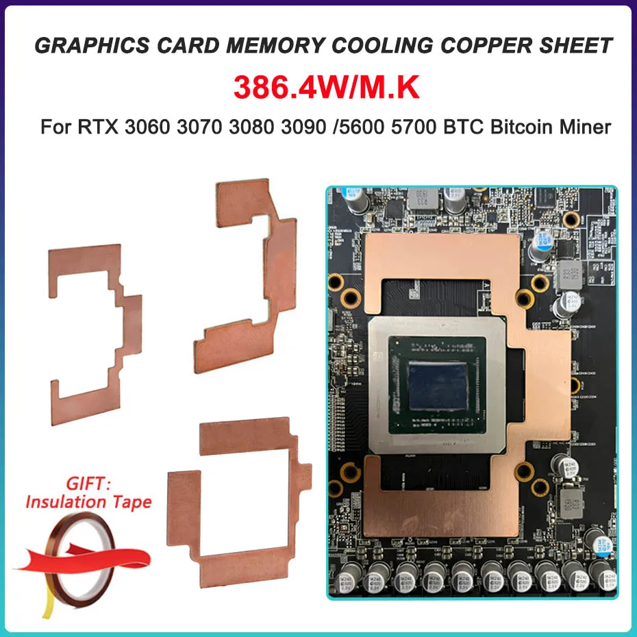 GPU RAM Copper Heat Sink For Radiator Memory Miner BTC RTX 3060 3070 3080 3090 5600 5700 GPU Thermal Pad Cooling 15-40 Degre