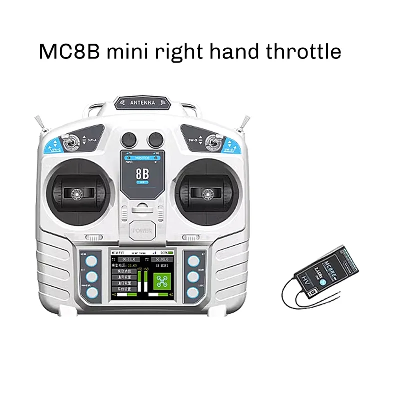 A94E-MC8B mini 2.4g 8ch rc transmissor com MC8RE-V2 receptor sistema de rádio para avião rc avião barco carro e mais mão direita