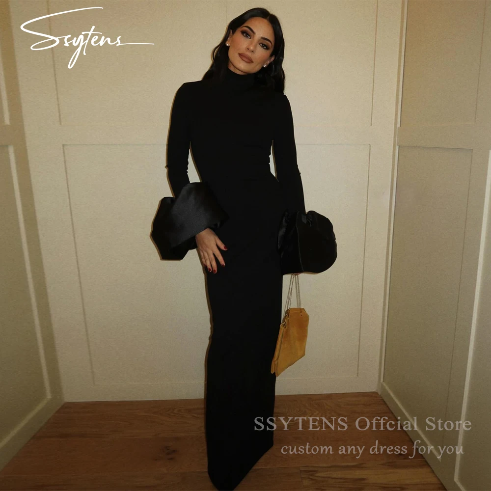 

SSYTENS Customized Saudi Arabia Women Evening Dresses Black Prom Dresses High Neck Chic Long Sleeves Formal Occasion Party Gowns