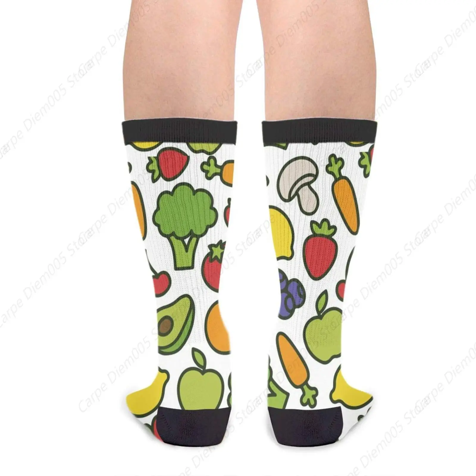 Unisex Fun Novelty Crazy Crew Socks Vegan Vegetables Fruit Print Dress Socks