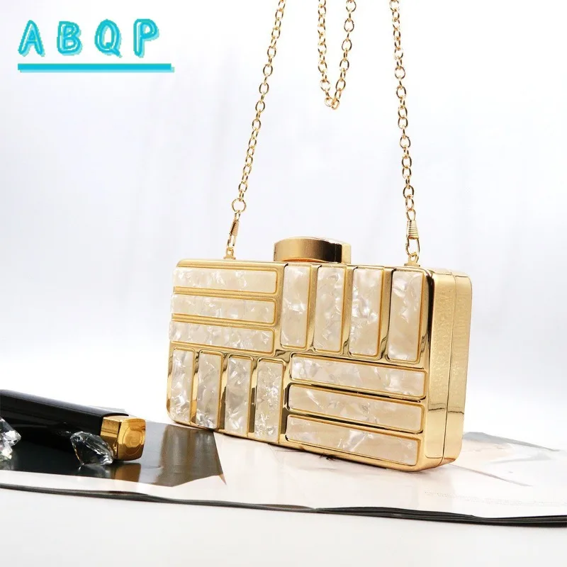 

Elegant Golden Acrylic Imitation Shell Evening Clutch Bag Detachable Chain Strap hic Shoulder Crossbody for Women Party