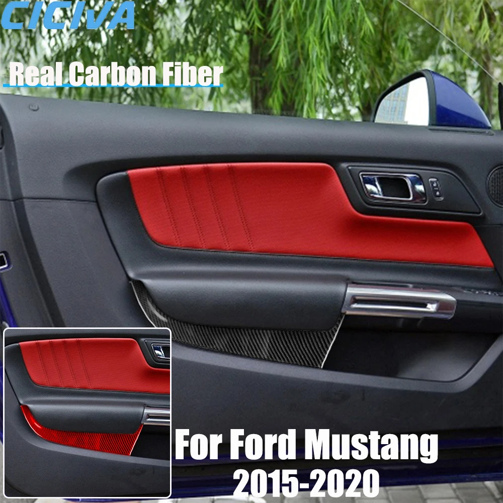 

Real Carbon Fiber Car Accessories Front Door Panel Trim Cover Soft Sticker For Ford Mustang 2015 2016 2017 2018 2019 2020
