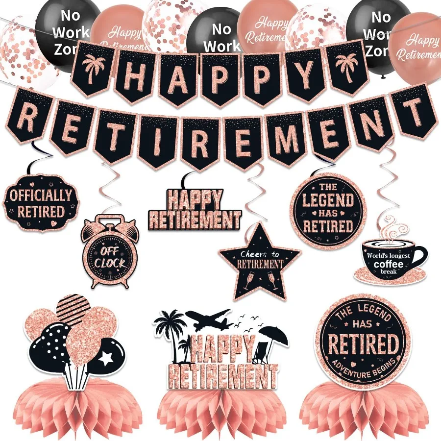 

25 шт. украшения для вечеринки на пенсию для женщин, розовое золото, баннер счастливого на пенсию, воздушные шары, товары для вечеринок, легенда имеет на пенсии F
