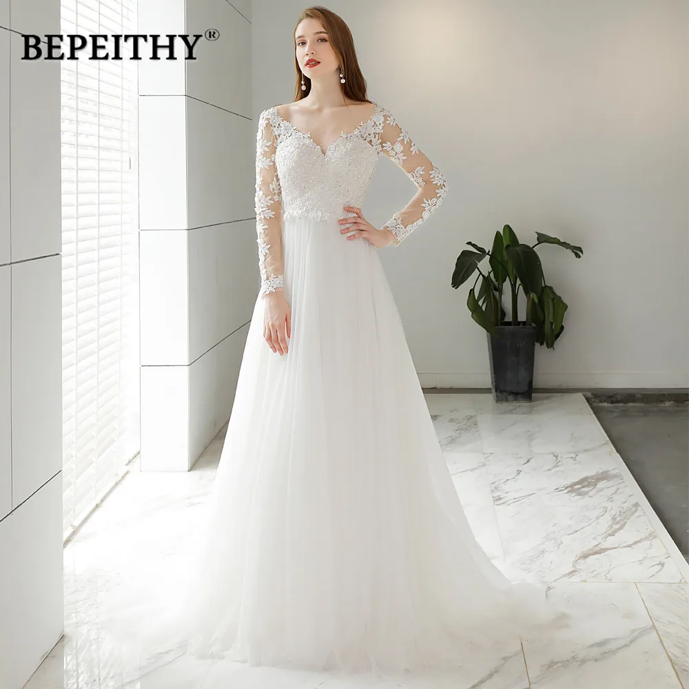 BEPEITHY – robe De mariée De plage personnalisée pour femmes, Sexy, dos nu, moderne, manches longues, offre spéciale, 2023