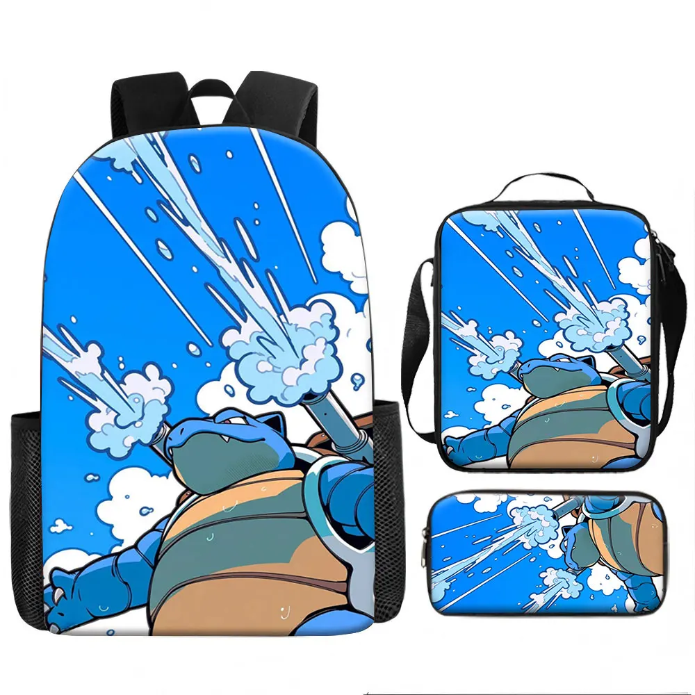 Kids Bag,Pokémon,Blastoise 3pcs Backpack Set Blastoise Water Cannon 3D Print Breathable Large Capacity Travel Luggage for Boy