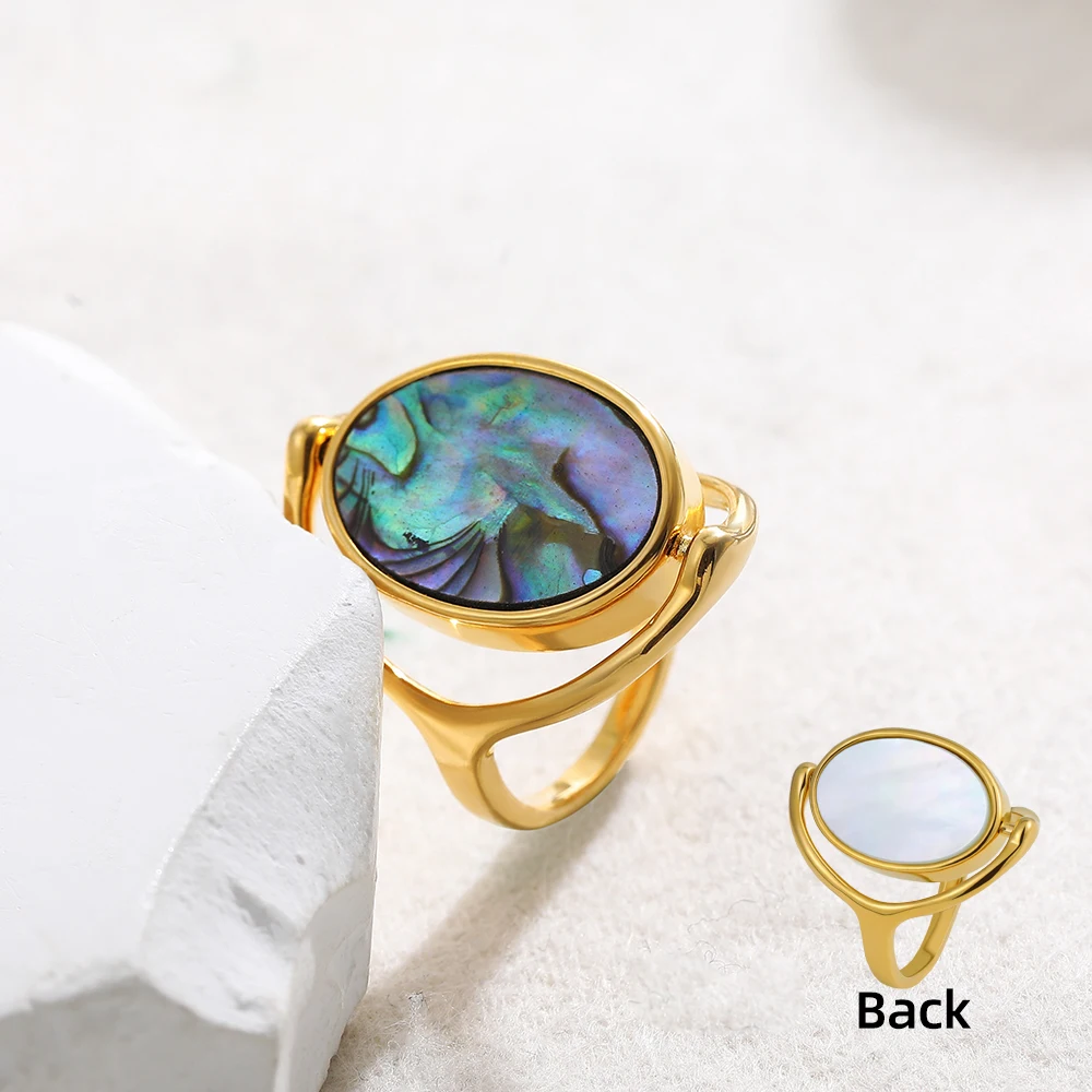 Elegant Real Natural White&Abalone Shell Rings for Women Special Design Double Sided Rotating Ring Charm Jewelry Party Gift