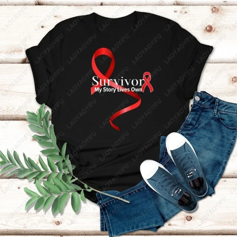 Survivor of Blood Clots Awareness TShirt Men Women Red Ribbon Bloodcancer Support Squad Tees High Quality Cotton Aesthetic Tops