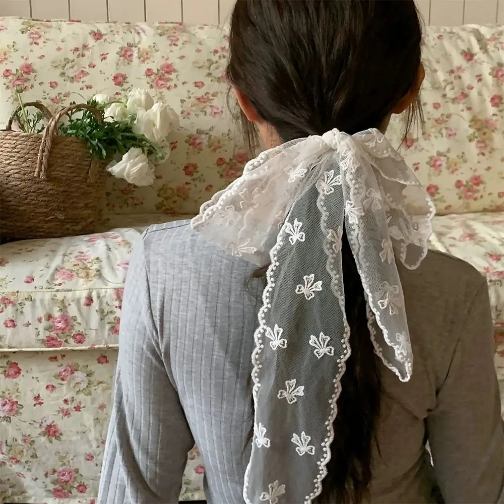 

Vintage Pastoral Style Lace Hair Scarf Summer Sweet Ribbon Decor Hair Band Elegant Bow Headband for Women Girls
