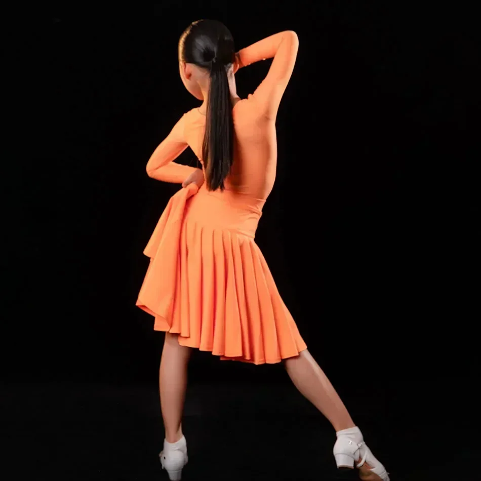 Kids Girls Latin Dance Professional Competiton Dress Latin Dances Standard Skirts Rumba Chacha Belly Practice Dancewear H6203