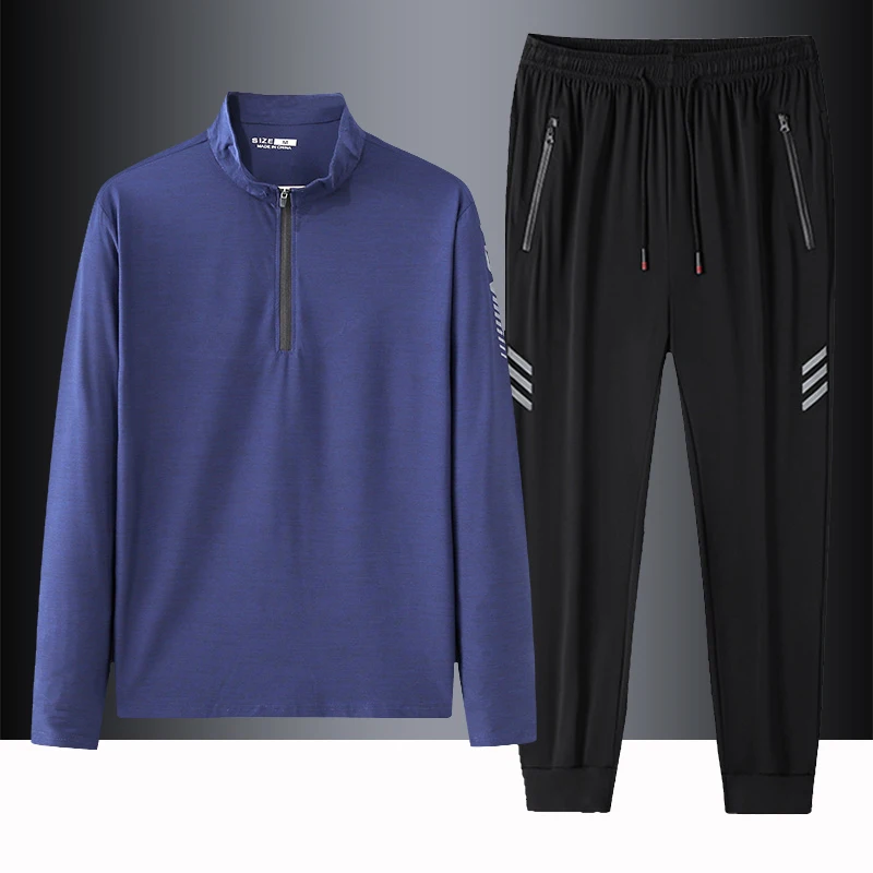 

Спортивный костюм Qui Dry для мужчин: комплект из двух предметов для бега и фитнеса, весна-лето, с длинным рукавом, на молнии, с воротником, модный