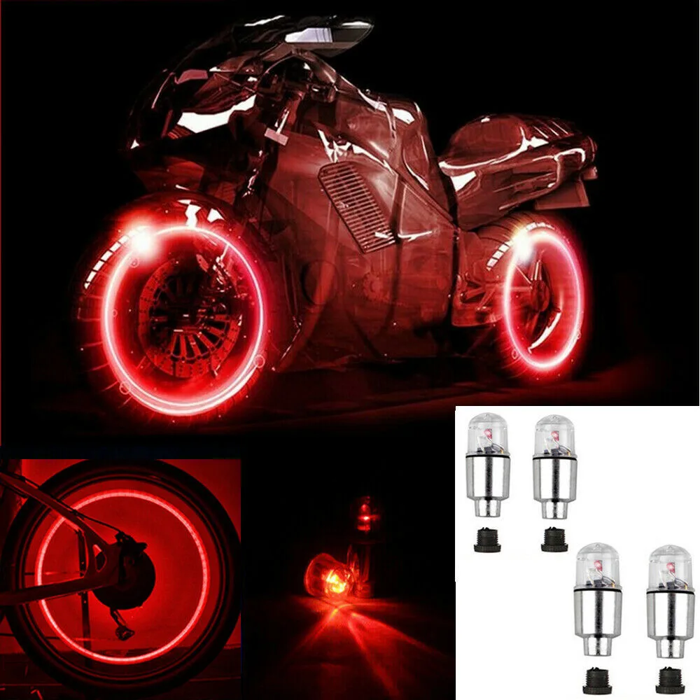 4x Red Wheel Lights Car/Auto Tire/Tyre Air Valve Stem LED Light Cap Cover Accessories For Bike Car Motorcycle Auto Shining