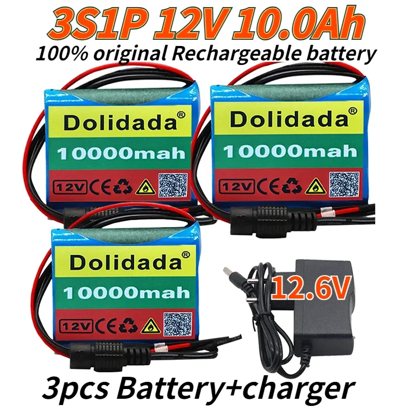 Original 12V 10000 MAh 3S1P Batterie Au Lithium 18650 Batterie Au Lithium Pack Protection Conseil Rechargeable + 12.6VCharger