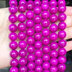 6/8/10mm Natural Fuchsia Jade Stone Beads Smooth Round Diy Bracelet Loose Beading For Jewellery Making Beadwork Supplies