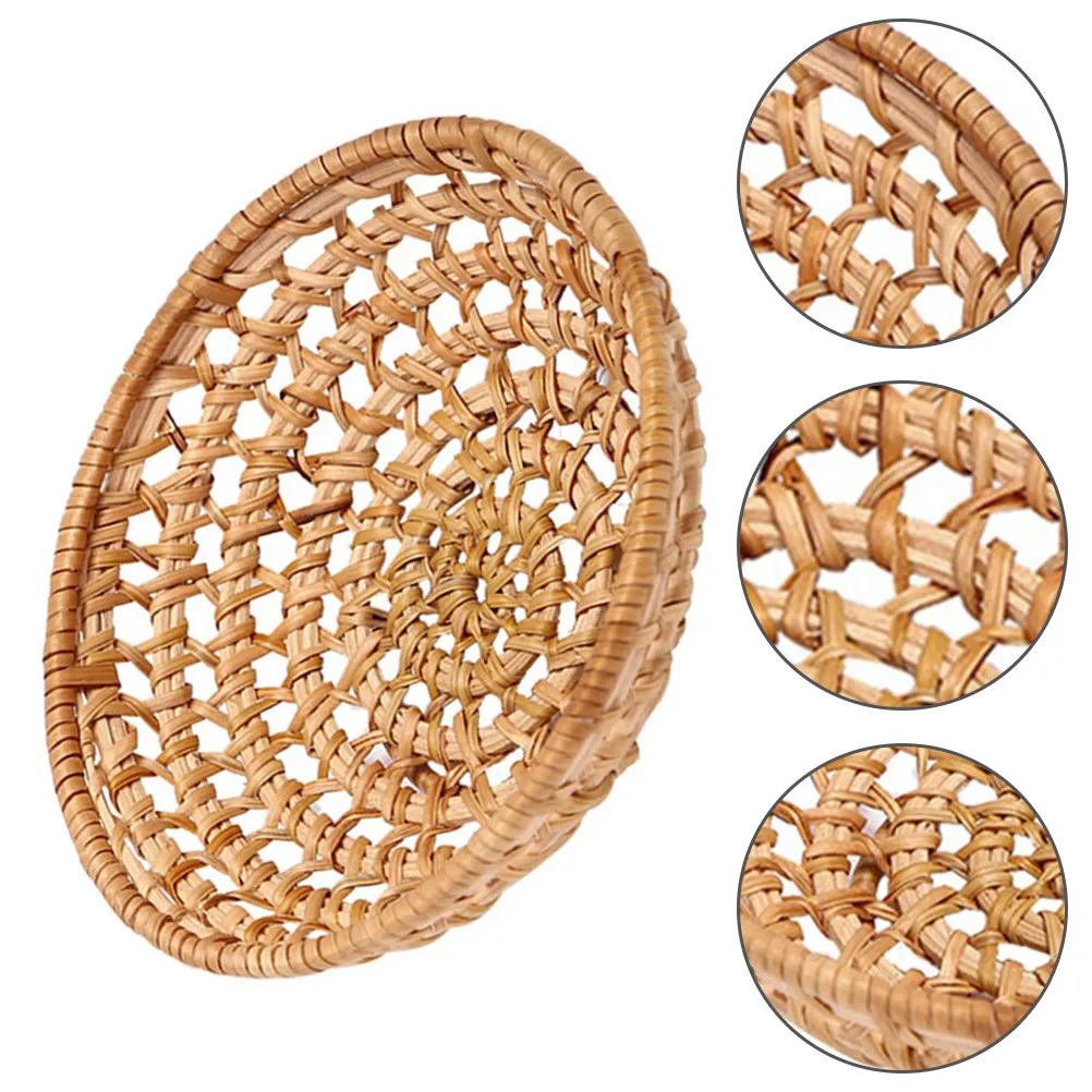 Woven Rattan Fruit Basket Exquisite Craftsmanship Sturdy Rustic Design Multi-Function Food Serving Storage Tray for Kitchen