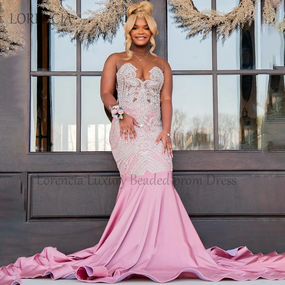 Vestido de graduación de sirena con purpurina para niñas negras, vestido de fiesta de noche Formal con cuentas de cristal y diamantes de imitación