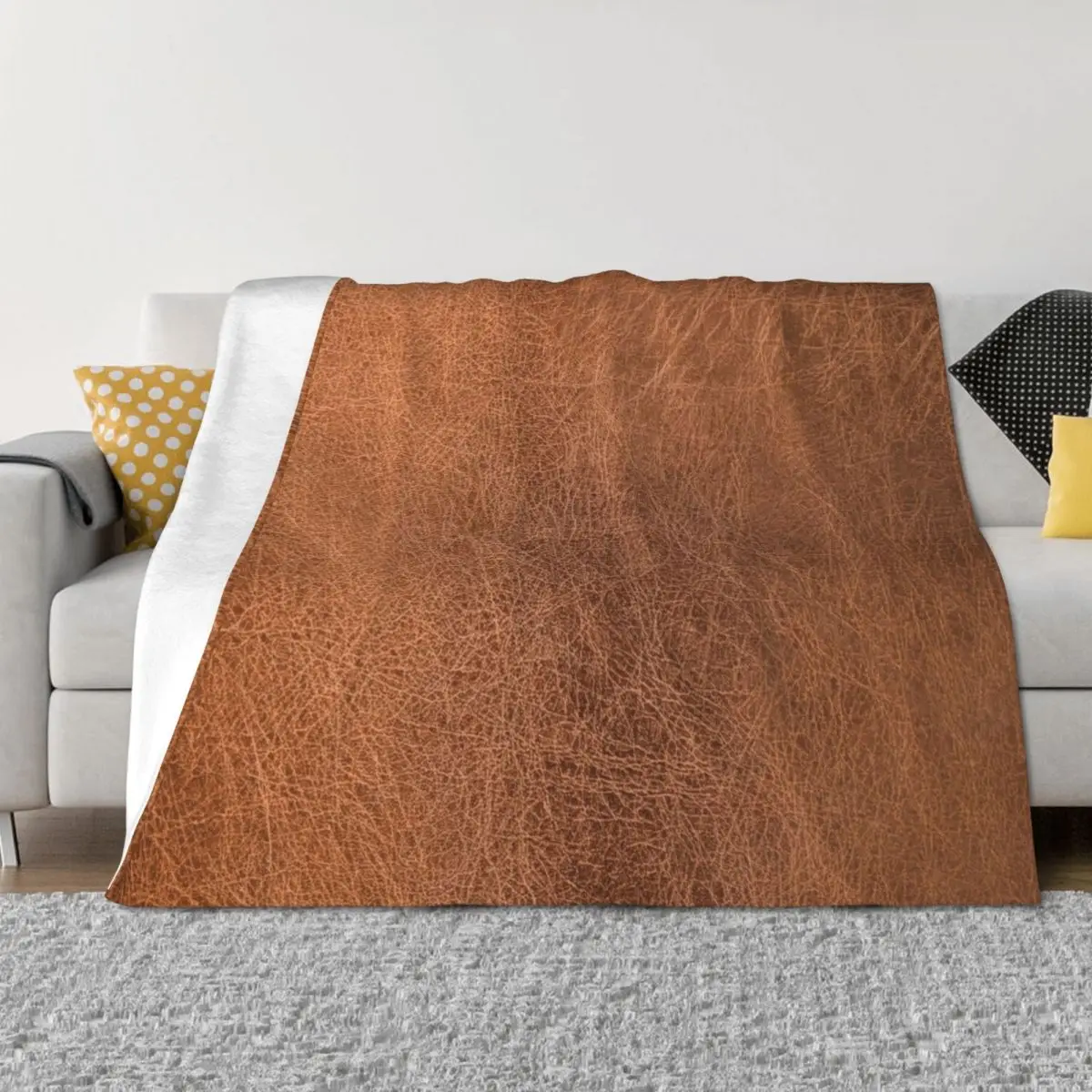 

Worn Brown Leather Look Throw Blanket halloween warm for winter Travel sofa bed Blankets