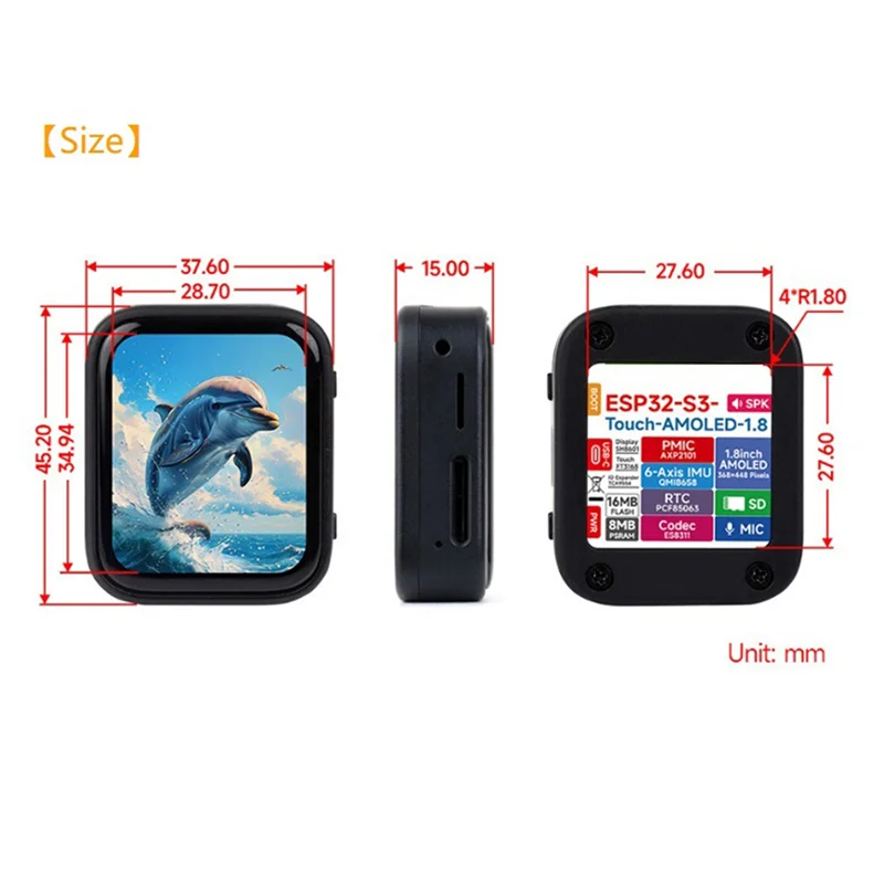 Esp32 s3 1.8 Polegada display amoled 1.8 Polegada placa de desenvolvimento tela toque qmi8658 microfone áudio LVGL-ABIU