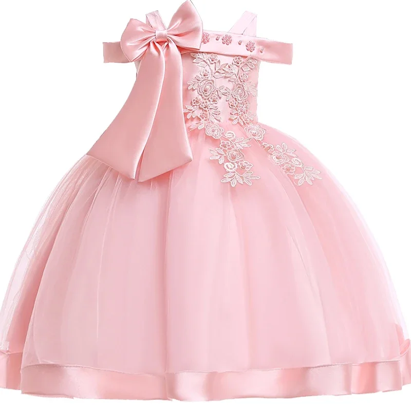

Girls Lace Flower Wedding Princess Kids Party Dress Baby Girls Big Bow Dresses Children Clothing For New Years Christmas Wear