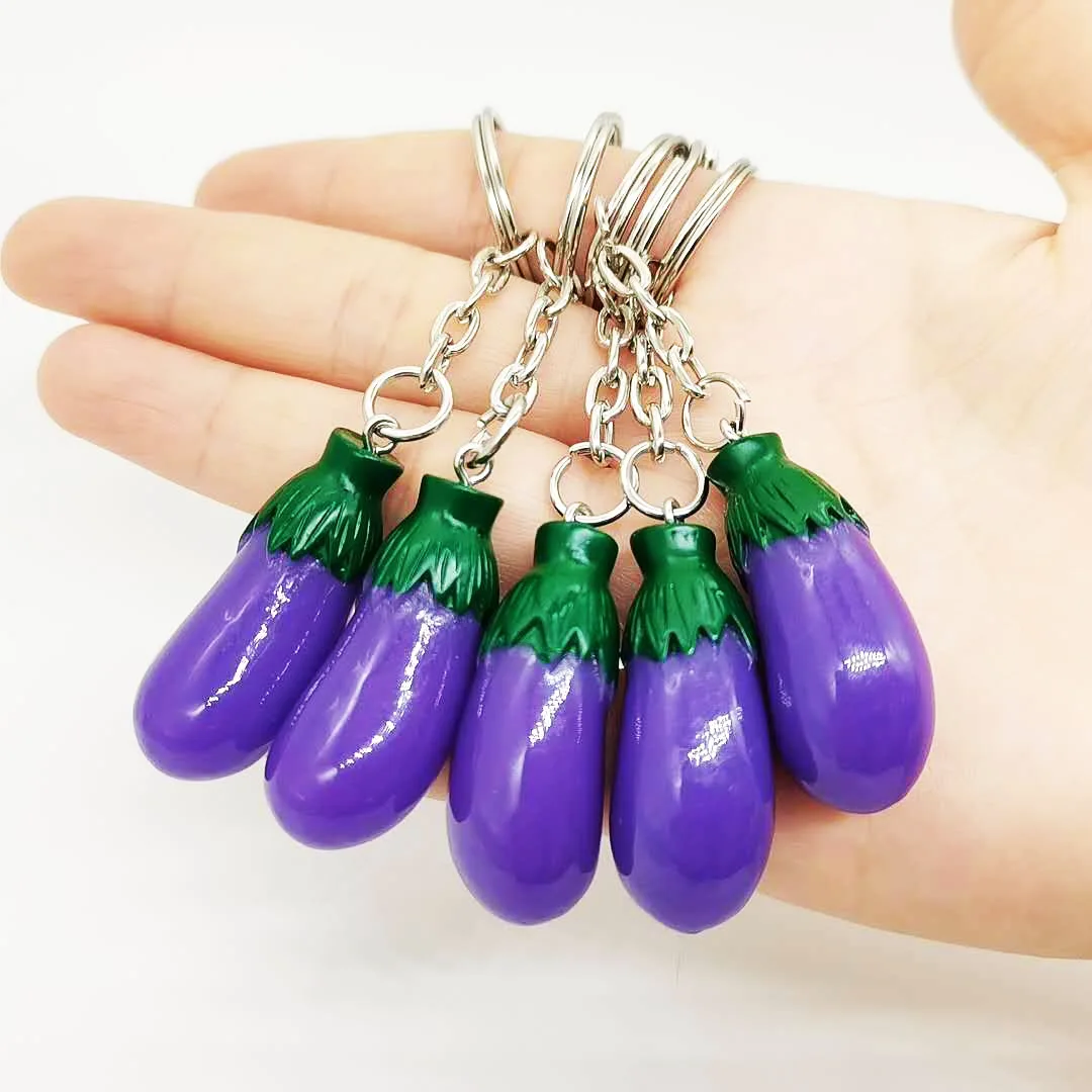 keychain vegetables simulation pendant eggplant keychain resin eggplant vegetable bag pendant event gift