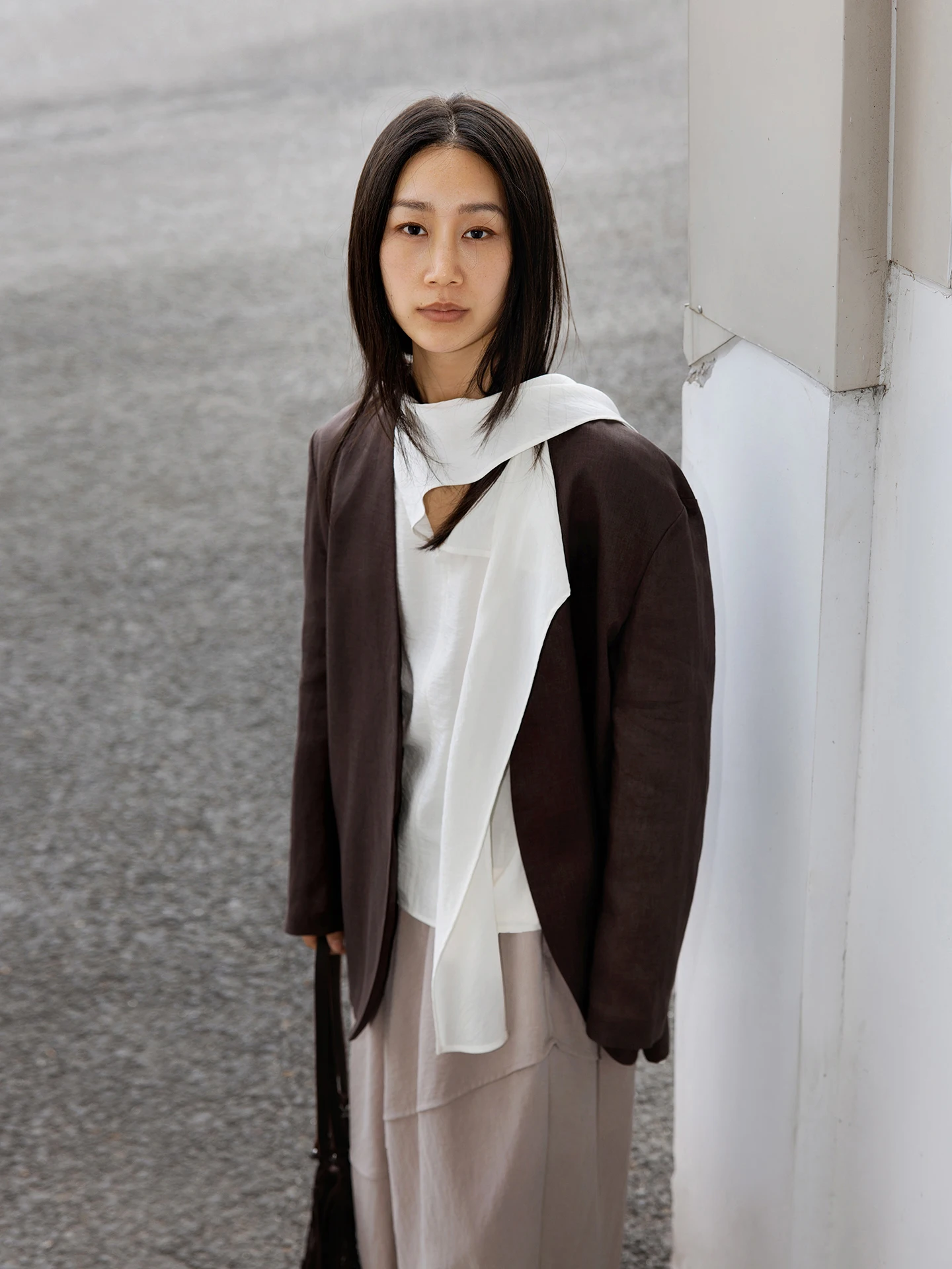 

Seei Linen Suit Jacket No Collar No Button Cleanfit Style Women's Long Sleeve Breathable Fashion Spring Season Middle Length