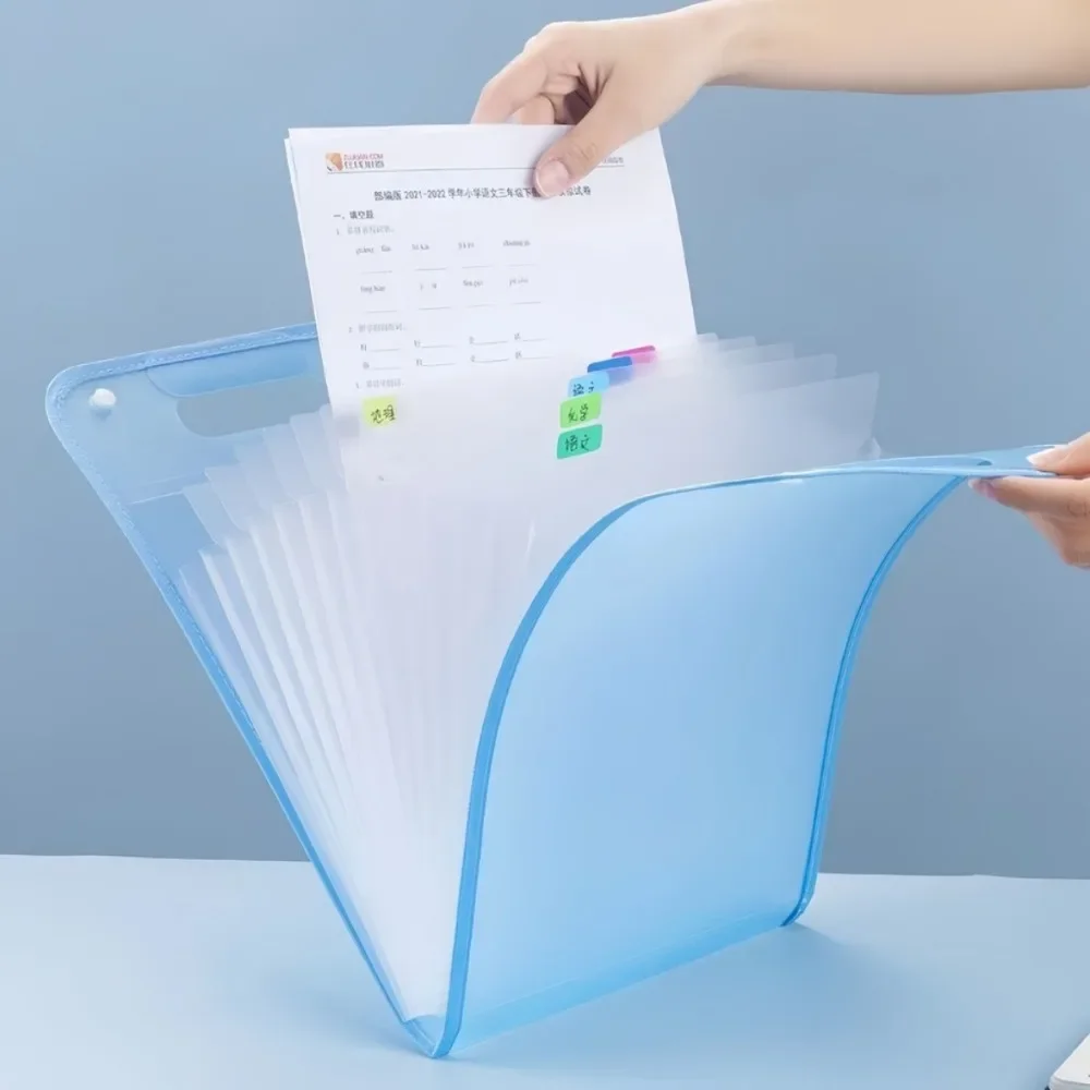 Large Capacity Handheld File Folders A4 13 Pockets  Document File Bags for School Office Paper Storage Organizers + Index Label